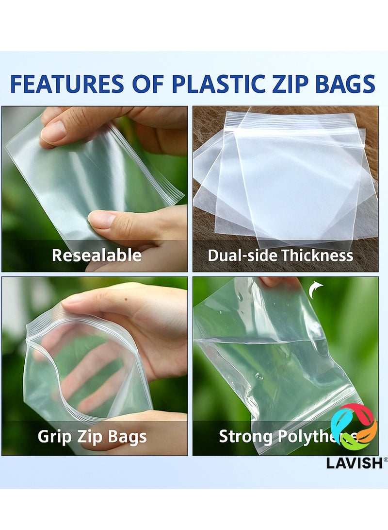 Lavish Clear Ziplock Bags 15x20CM | 100 PACK Transparent Resealable Plastic Pouches |Reclosable Seal for Food Jewelry Travel Packing Storage | Multi Purpose Plastic Zipper Bags - Image 4
