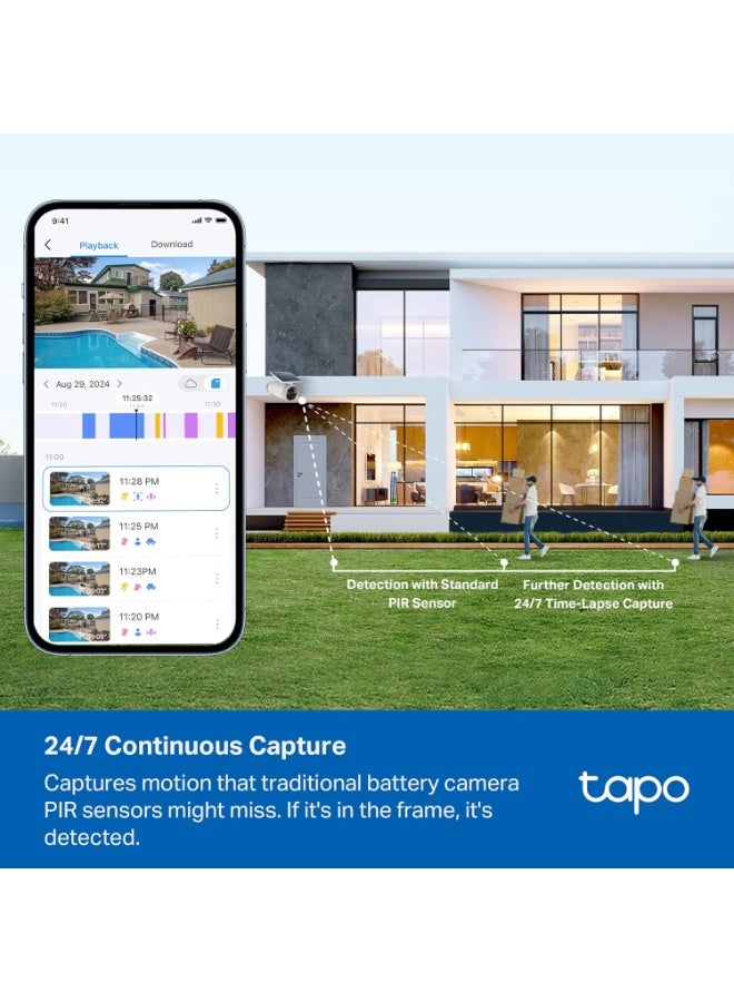 tapo 4K Outdoor Battery Camera Wireless, Security Camera with Integrated Solar Panel, Person/Vehicle/Pet Detection, Works w/Alexa & Google Assistant, Color Night Vision, SD/Cloud Storage, C465 - Image 1