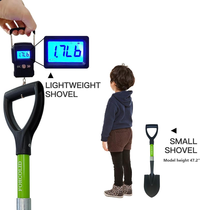FORCOLID Beach Shovel,Kids Shovels for Digging,Short Handle Metal Shovel,Small Shovels for Gardening,Camping,Planting,27Inches,Green - Image 2