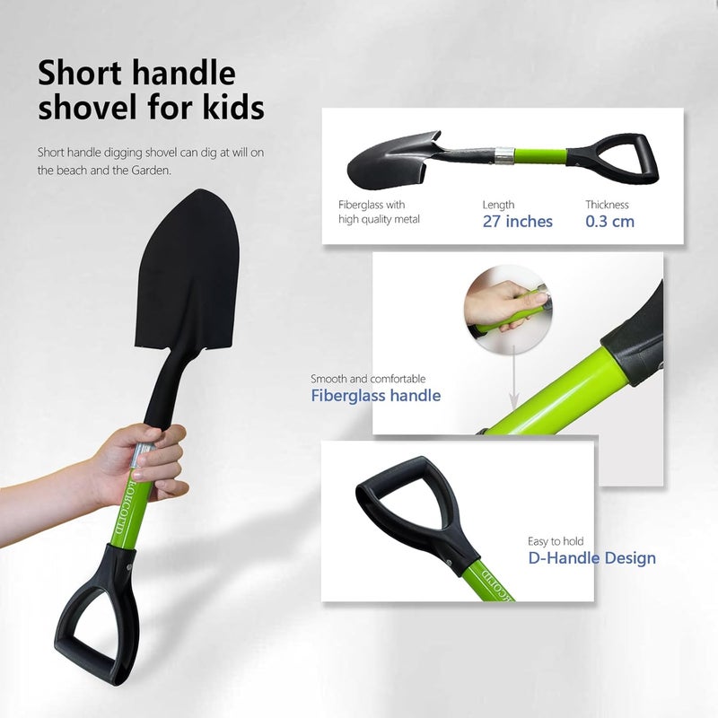 FORCOLID Beach Shovel,Kids Shovels for Digging,Short Handle Metal Shovel,Small Shovels for Gardening,Camping,Planting,27Inches,Green - Image 3