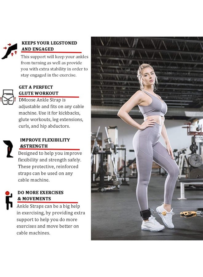 Ankle Straps Ankle Resistance Bands Wrist Cuffs Padded Straps Adjustable Fitness Glute Kickback D-Ring for Cable Machine Gym Foot Leg Training Brace Support 1 Pair - Image 2