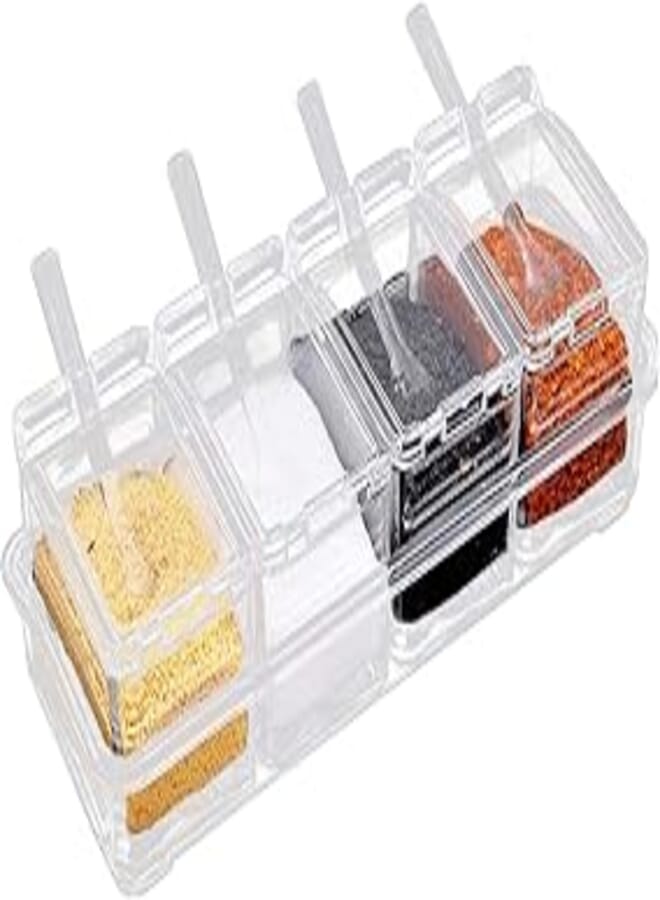 KOBSAINF Clear Seasoning Rack Spice Pots 4 Piece Acrylic Seasoning Storage Seasoning Container Cruet with Cover and Spoon Set for Kitchen