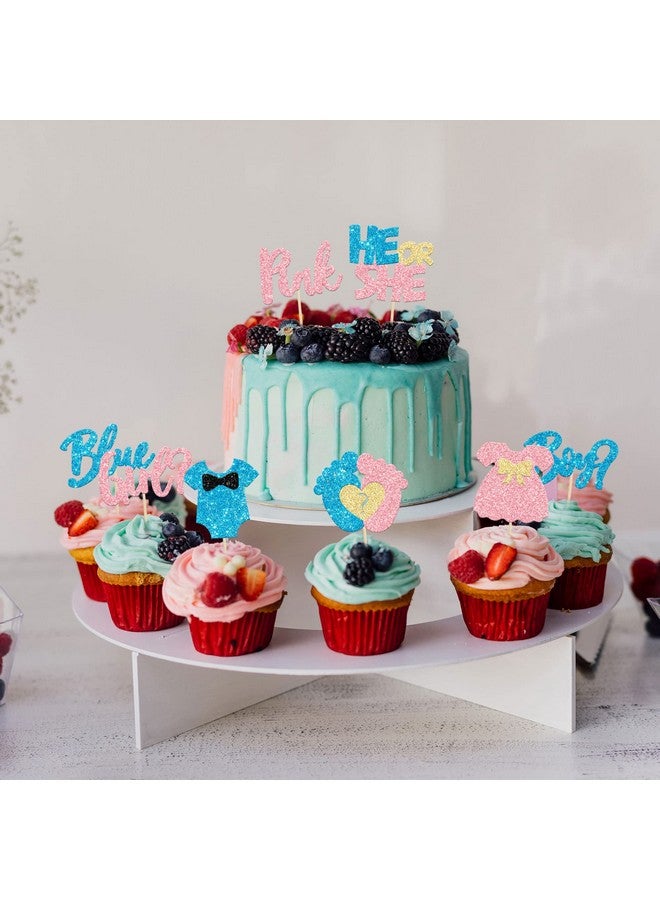 Ephlyn 24Pcs Boy or Girl Cupcake Toppers Glitter Feet Onesie Dress Gender Reveal Cupcake Picks Pink or Blue Cake Decorations for Baby Shower Gender Reveal Kids Birthday Party Supplies - Image 5