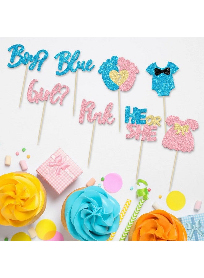 Ephlyn 24Pcs Boy or Girl Cupcake Toppers Glitter Feet Onesie Dress Gender Reveal Cupcake Picks Pink or Blue Cake Decorations for Baby Shower Gender Reveal Kids Birthday Party Supplies - Image 3