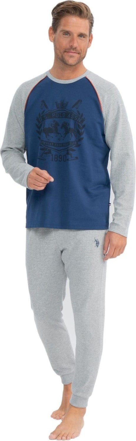 U.S. Polo Assn. 18823 Men's Anthracite Melange Long Sleeve Round Neck Jacquard Fabric Two Thread Tracksuit Set  - Image 1