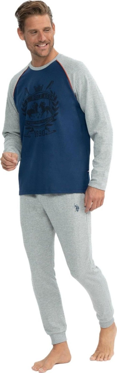 U.S. Polo Assn. 18823 Men's Anthracite Melange Long Sleeve Round Neck Jacquard Fabric Two Thread Tracksuit Set  - Image 2