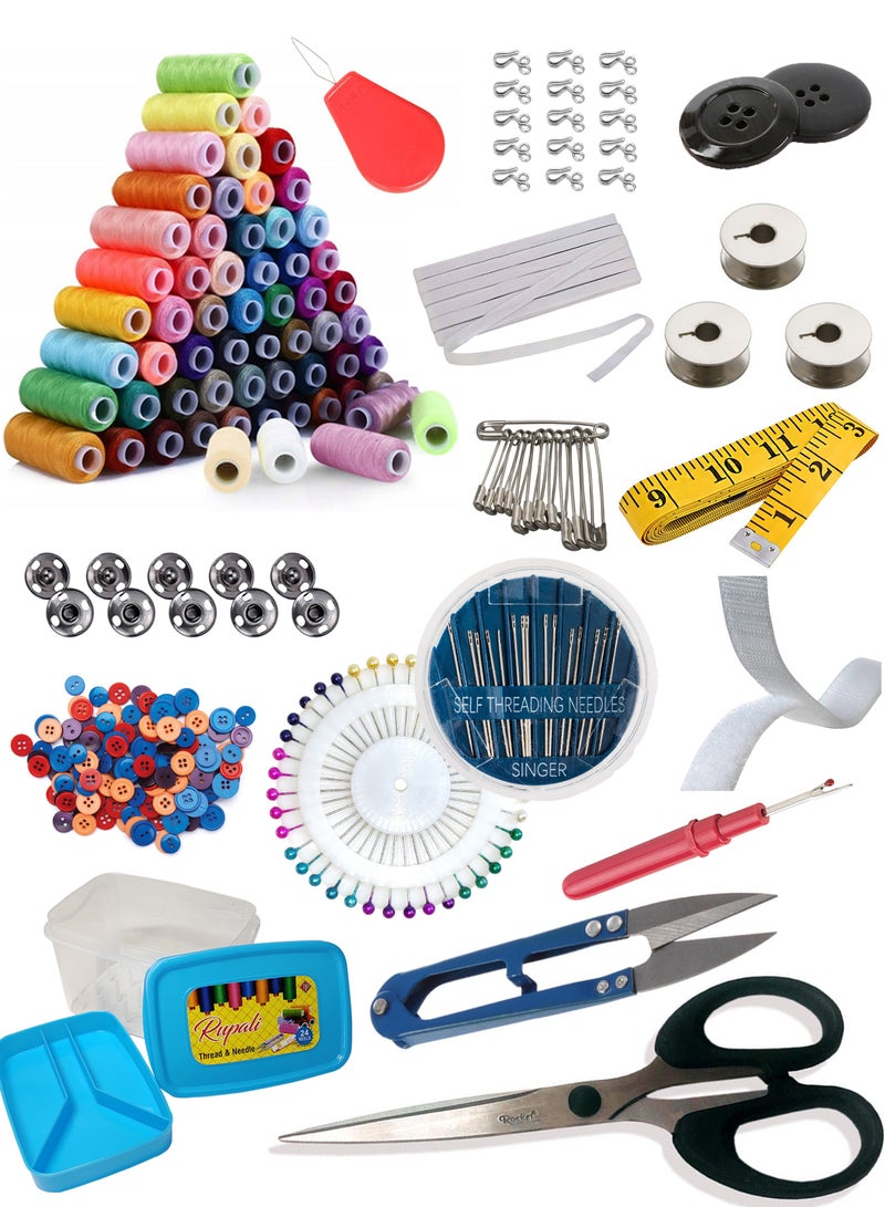Super Asian Double Layer Tailoring Travel Sewing Sets Kit Box with 24 Thread Spool, Needles, Measure Tape, Bobbins, Shirt and Pant Buttons, Seam Ripper, Scissor, Pearl Pin etc. with Sewing Kit Box. - Image 1
