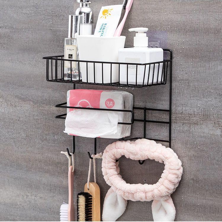 ZURATO Multipurpose Kitchen Accessories Iron Organizer Rack, Wall Hanging Bathroom Shelves With Hooks, Tissue Holder Storage Rack, Towel Hanger Spatula Ladle Hanging - Image 3