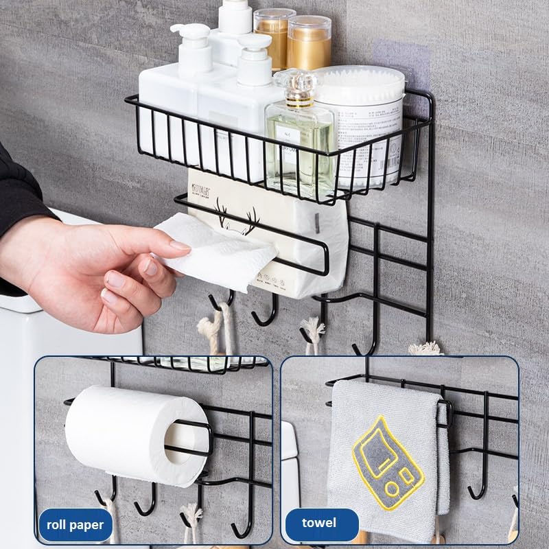 ZURATO Multipurpose Kitchen Accessories Iron Organizer Rack, Wall Hanging Bathroom Shelves With Hooks, Tissue Holder Storage Rack, Towel Hanger Spatula Ladle Hanging - Image 5