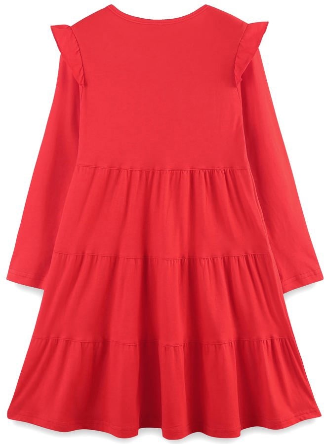 Bumeex Big Kids Tween Girl's Fall Dress Christmas Red Long Sleeve Cotton Casual Spring Swing Twirly Dresses Clothes Outfits Clothing 8-9 Years - Image 2