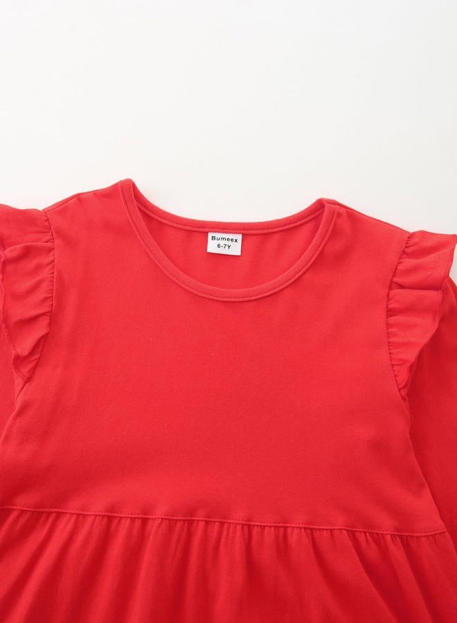 Bumeex Big Kids Tween Girl's Fall Dress Christmas Red Long Sleeve Cotton Casual Spring Swing Twirly Dresses Clothes Outfits Clothing 8-9 Years - Image 3