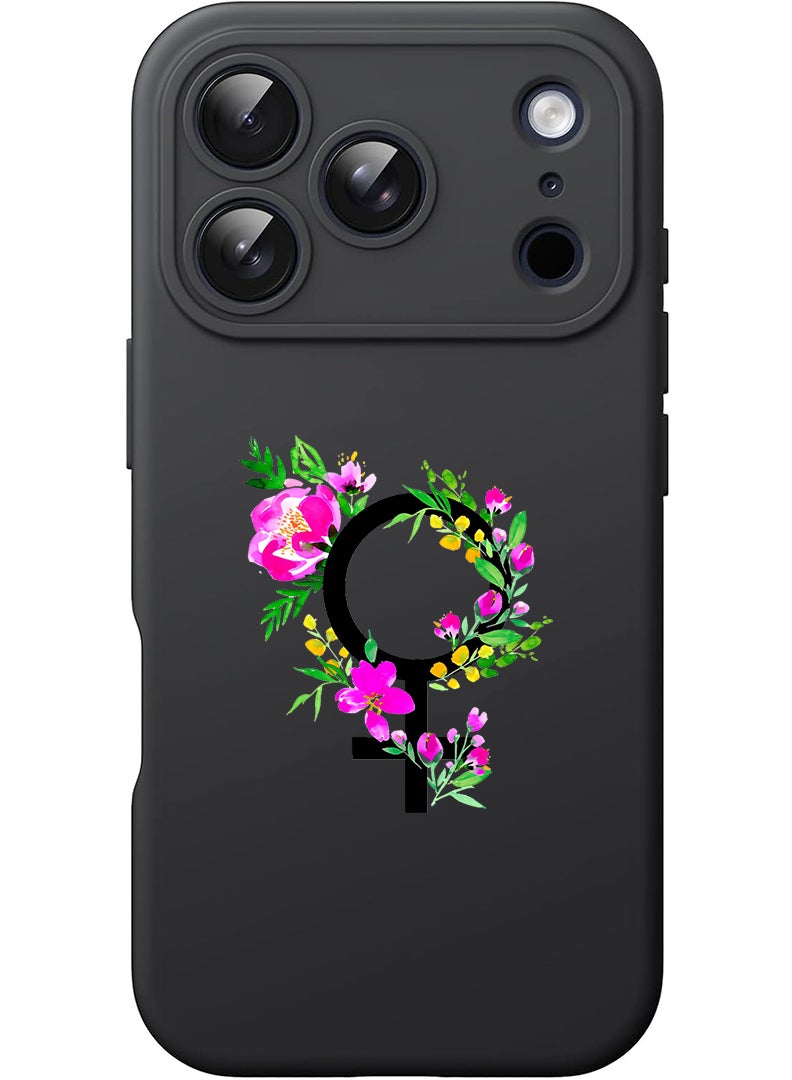 Theodor Protective Slim Fit Case Liquid Silicone Cover with Full Body Protection Anti-Scratch Shockproof Case For Apple iPhone 17 Pro Max (Black) womens day floral - Image 1