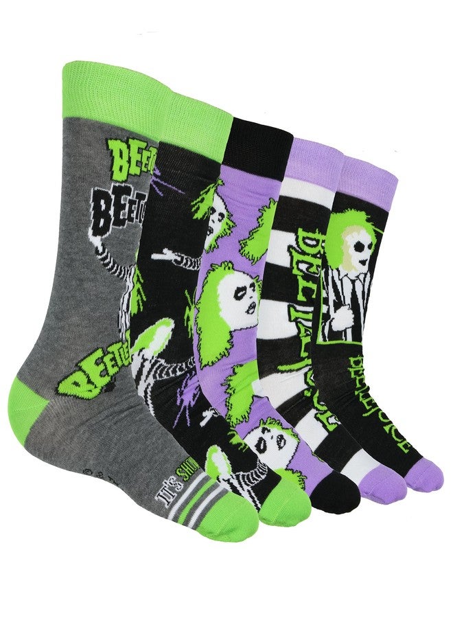 HYP Beetlejuice Socks Adult Assorted Character Designs 5-Pair Adult Crew Socks (Fits Shoe Size 6-12) - Image 1