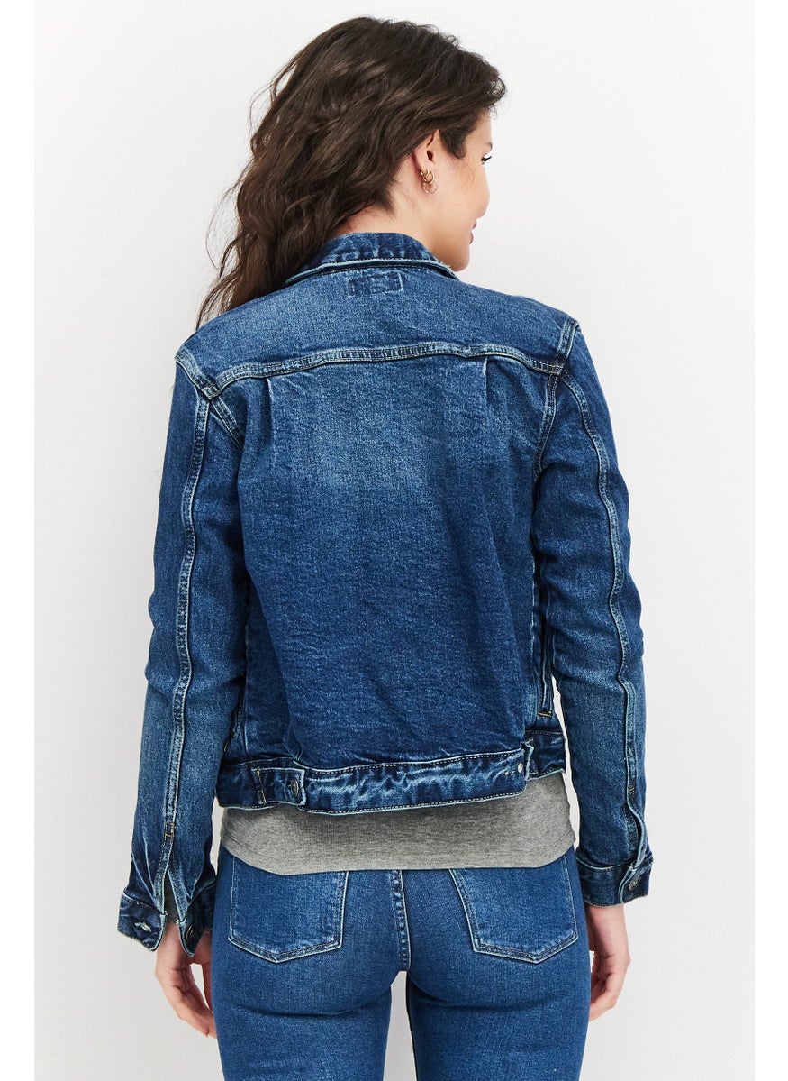 Earnest Sewn Women Long Sleeve Solid Denim Jacket, Blue Wash  - Image 3