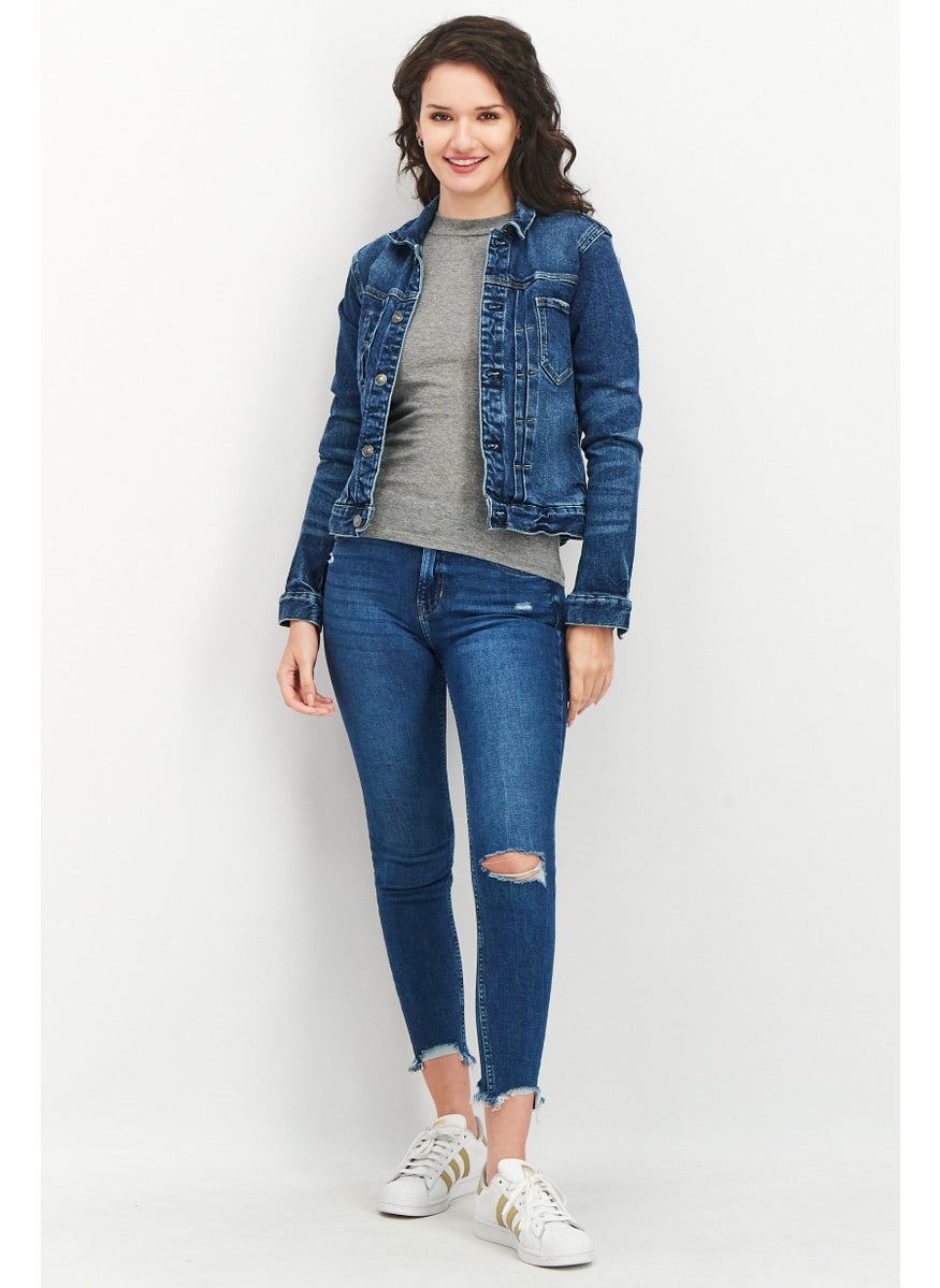 Earnest Sewn Women Long Sleeve Solid Denim Jacket, Blue Wash  - Image 2
