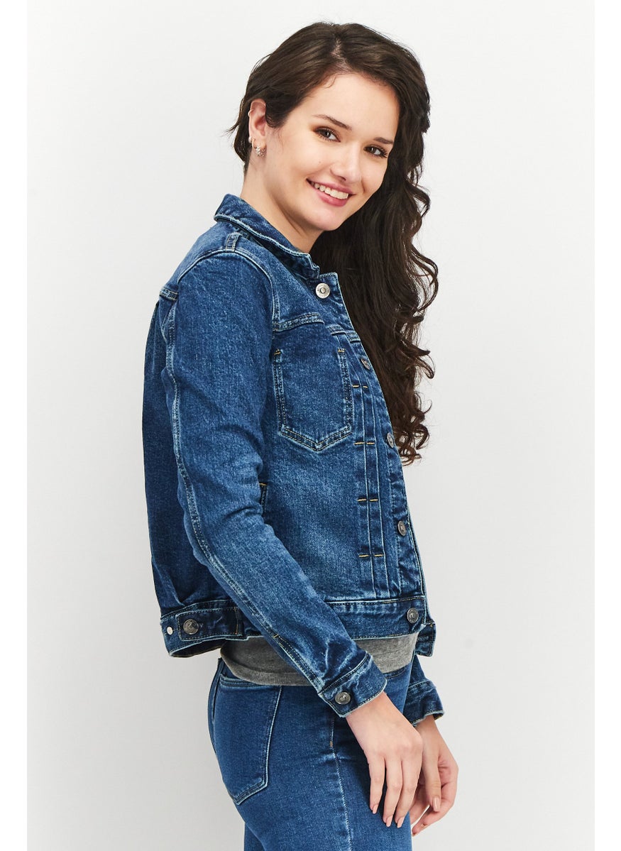 Earnest Sewn Women Long Sleeve Solid Denim Jacket, Blue Wash  - Image 4