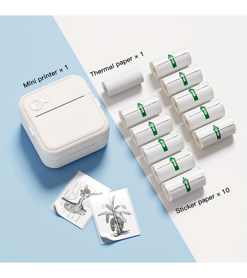 DOLEWA D8 Multifunctional Wireless Portable Mini Thermal Label Printer Green With 10 Rolls Sticker Paper Compatible with IOS Android for Printing Worksheets Labels Photos and Text - Image 1