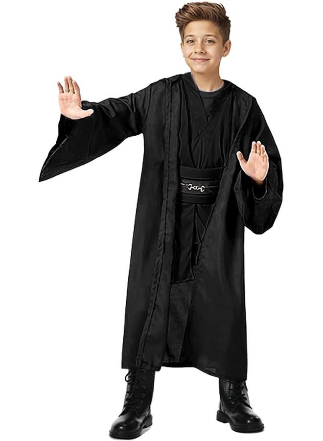 Cosplaysky Kids Cosplay Outfit Costume Cloak Robe Tunic Hooded Uniform Black and Brown Halloween - Image 3