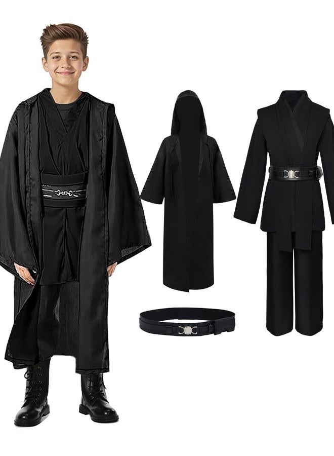Cosplaysky Kids Cosplay Outfit Costume Cloak Robe Tunic Hooded Uniform Black and Brown Halloween - Image 1