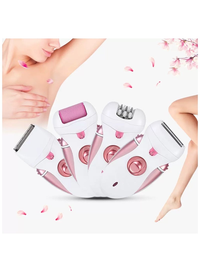 جهاز إزالة الشعر 4 في 1 - ماكينة حلاقة، مزيل callus، مشذّب - أبيض/وردي ذهبي - Image 3