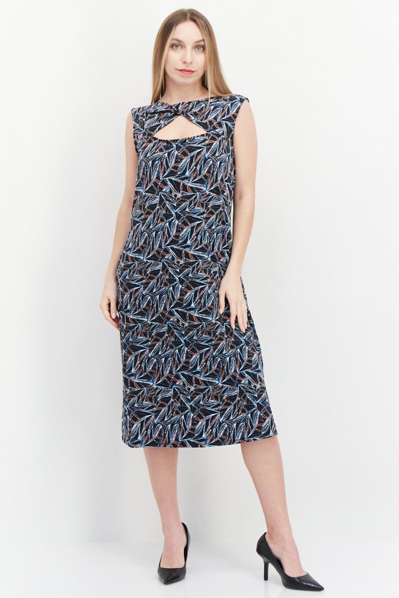 HALSTON Women Twist-Front Allover Print  Sleeveless Dress, Black Combo - Image 1