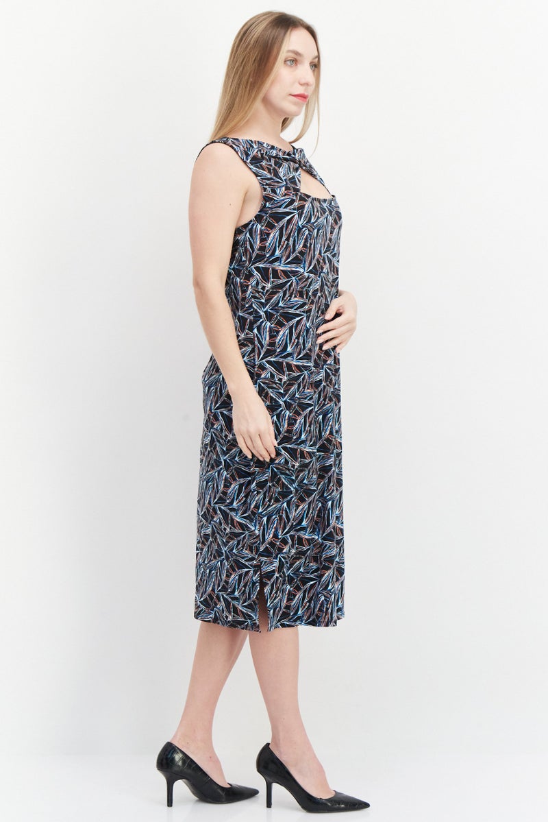 HALSTON Women Twist-Front Allover Print  Sleeveless Dress, Black Combo - Image 3