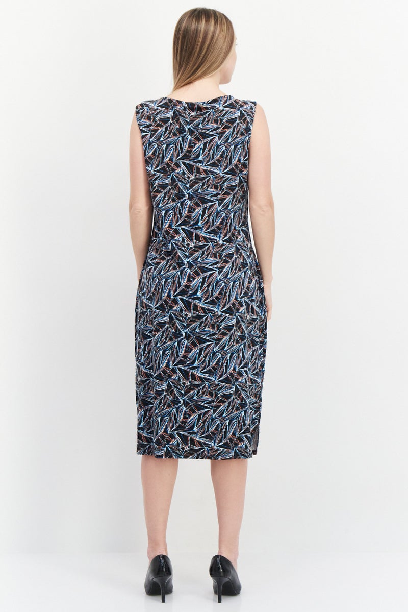 HALSTON Women Twist-Front Allover Print  Sleeveless Dress, Black Combo - Image 2