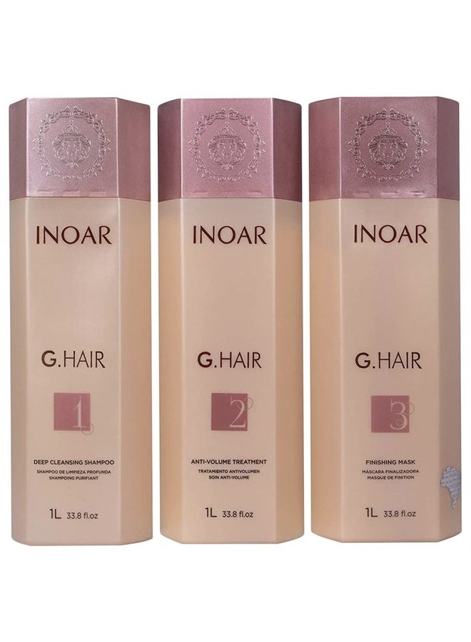 INOAR – G.Hair Keratin Smoothing System Kit, Deep Cleaning Shampoo, Anti Volume Treatment, Finishing Mask,Vegan Haircare for Men & Women (33.8 oz. Each) - Image 1
