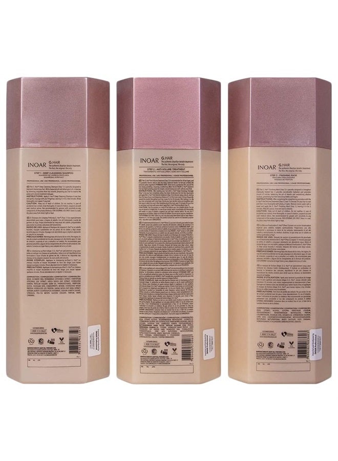 INOAR – G.Hair Keratin Smoothing System Kit, Deep Cleaning Shampoo, Anti Volume Treatment, Finishing Mask,Vegan Haircare for Men & Women (33.8 oz. Each) - Image 2