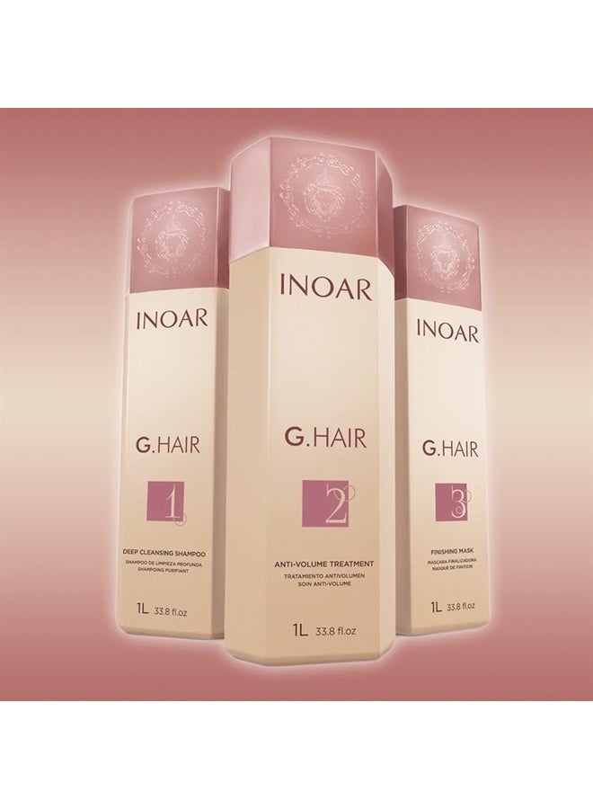 INOAR – G.Hair Keratin Smoothing System Kit, Deep Cleaning Shampoo, Anti Volume Treatment, Finishing Mask,Vegan Haircare for Men & Women (33.8 oz. Each) - Image 3