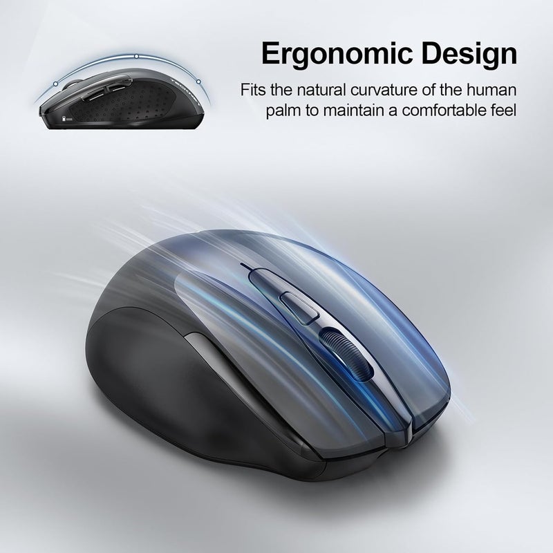 TECKNET Wireless Mouse (BT5.0/3.0 & 2.4G) Rechargeable 4800 DPI Silent USB A & Bluetooth Mouse 6 Buttons, Wide Compatibility - Grey - Image 5