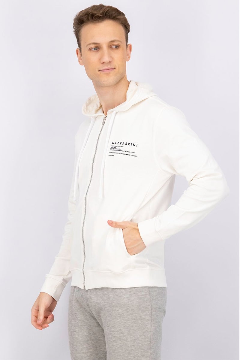 Gazzarrini Men Hooded Graphic Print Long Sleeves Sweatshirt, Off White - Image 3