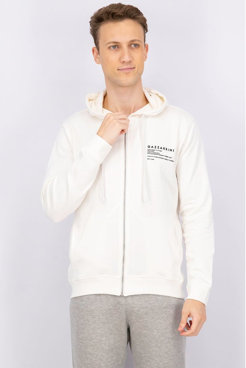 Gazzarrini Men Hooded Graphic Print Long Sleeves Sweatshirt, Off White - Image 1