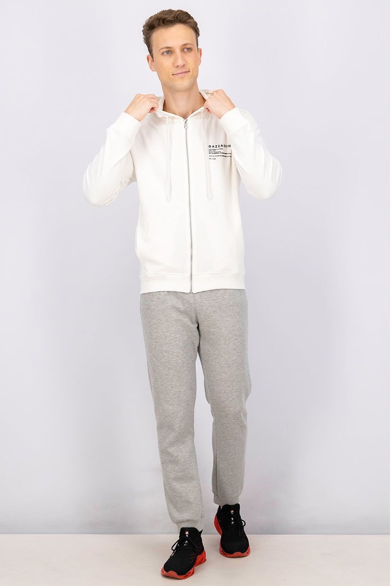 Gazzarrini Men Hooded Graphic Print Long Sleeves Sweatshirt, Off White - Image 4
