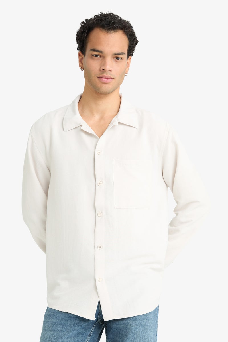 DeFacto Beige Man Relax Fit Woven Long Sleeve Shirt Casual - Image 3