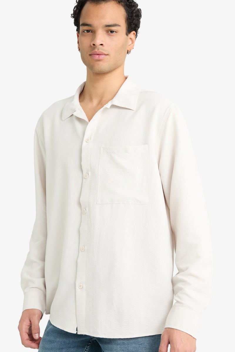 DeFacto Beige Man Relax Fit Woven Long Sleeve Shirt Casual - Image 1
