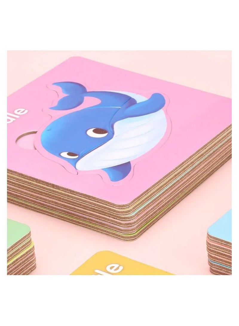 Filly Children's Jigsaw Puzzle Animal Transportation Dinosaur Fruit Wooden Puzzle Word Recognition Toys Teaching Aids(one item) - Image 2