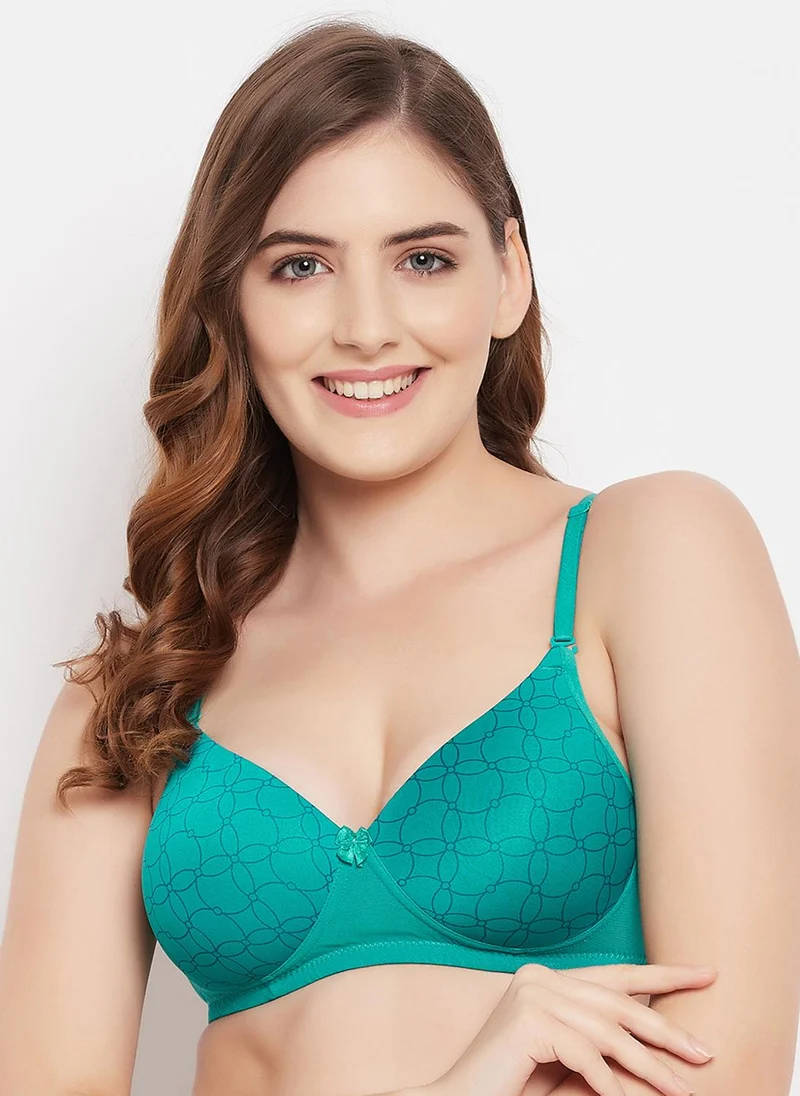 كلوفيا Clovia Padded Non-Wired Full Cup Printed Multiway T-shirt Bra in Teal Green