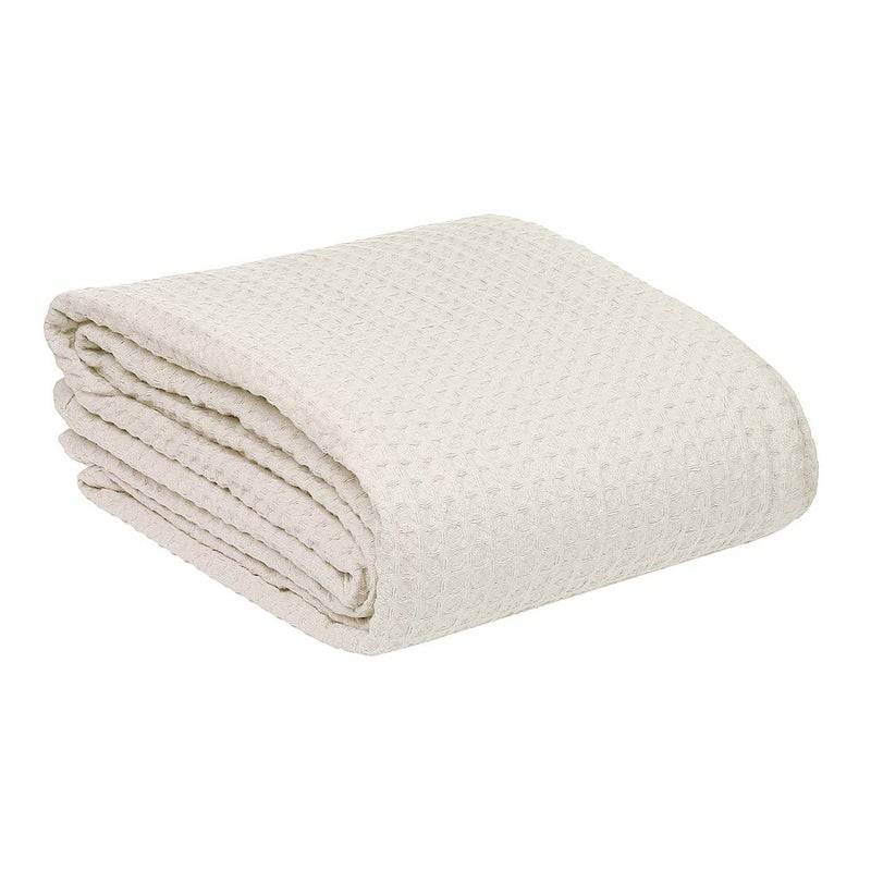 HILLFAIR 100% Combed Cotton Blanketâ€“ King Size Bed Blanketsâ€“ Warm Soft All Season Breathable Lightweight Summer Blanketsâ€“ Waffle Weave Home Decor Bed Blanket- Ivory King Bed Cotton Blankets/Bedcovers - Image 2