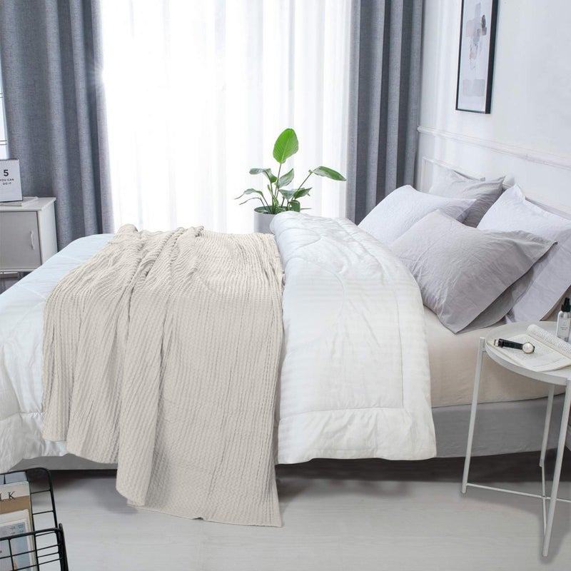 HILLFAIR 100% Combed Cotton Blanketâ€“ King Size Bed Blanketsâ€“ Warm Soft All Season Breathable Lightweight Summer Blanketsâ€“ Waffle Weave Home Decor Bed Blanket- Ivory King Bed Cotton Blankets/Bedcovers - Image 3