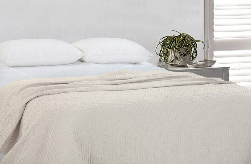 HILLFAIR 100% Combed Cotton Blanketâ€“ King Size Bed Blanketsâ€“ Warm Soft All Season Breathable Lightweight Summer Blanketsâ€“ Waffle Weave Home Decor Bed Blanket- Ivory King Bed Cotton Blankets/Bedcovers - Image 4