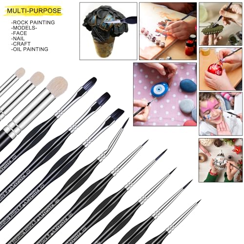 PANDAFLY Miniature Paint Brushes Drybrush Set, 12 Sizes Detail Paint Brush Set, Small Fine Detail Brushes for Acrylic, Watercolors, Oil, Paint by Number, Figurine - Image 4