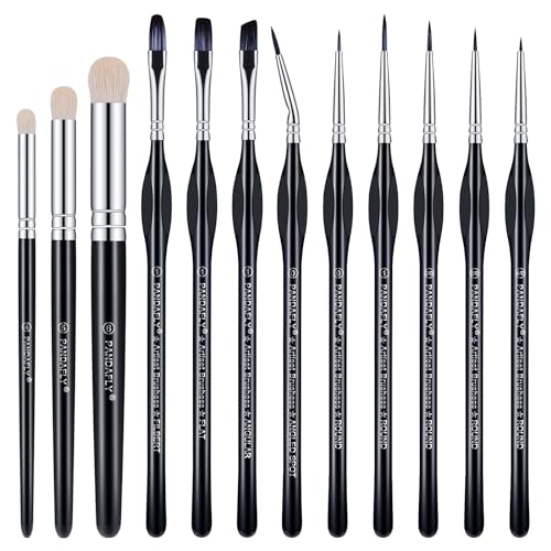 PANDAFLY Miniature Paint Brushes Drybrush Set, 12 Sizes Detail Paint Brush Set, Small Fine Detail Brushes for Acrylic, Watercolors, Oil, Paint by Number, Figurine - Image 1