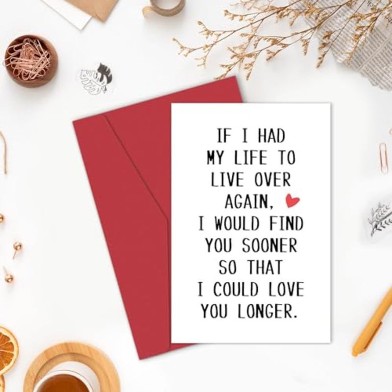 "If I Had Life To Live Over" Valentine's Day Card - Funny Anniversary Card for Husband/Wife/Boyfriend/Girlfriend, Romantic Blank Inside Greeting Card with Envelope Premium Matte - Image 5