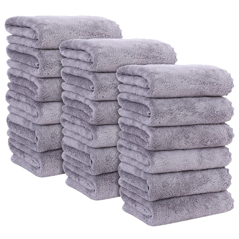 MOONQUEEN 18 Pack Premium Hand Towels - Quick Drying - Microfiber Coral Velvet Highly Absorbent Towels - Multipurpose Use as Hotel, Bathroom, Shower, Spa, Hand Towel 16 x 28 inches (Light Grey) - Image 1
