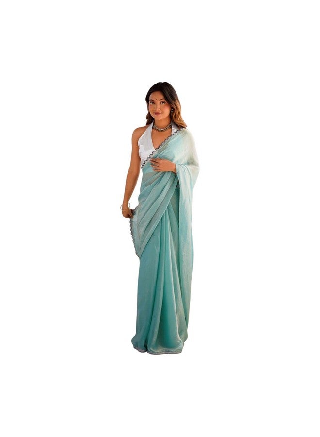 Shiv Textiles Women's Net Lace Border Saree(KLS-5022-TEAL) - Image 1