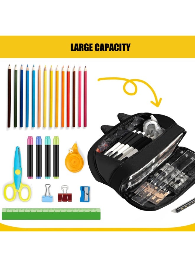 Large Capacity Pencil Case, 3D Cat Pencil Pouch for Girls Boys, Pen Bags Stationery Organizer for School Office College Teens Kids, Gift for Back to Shcool Christmas, Black - Image 3