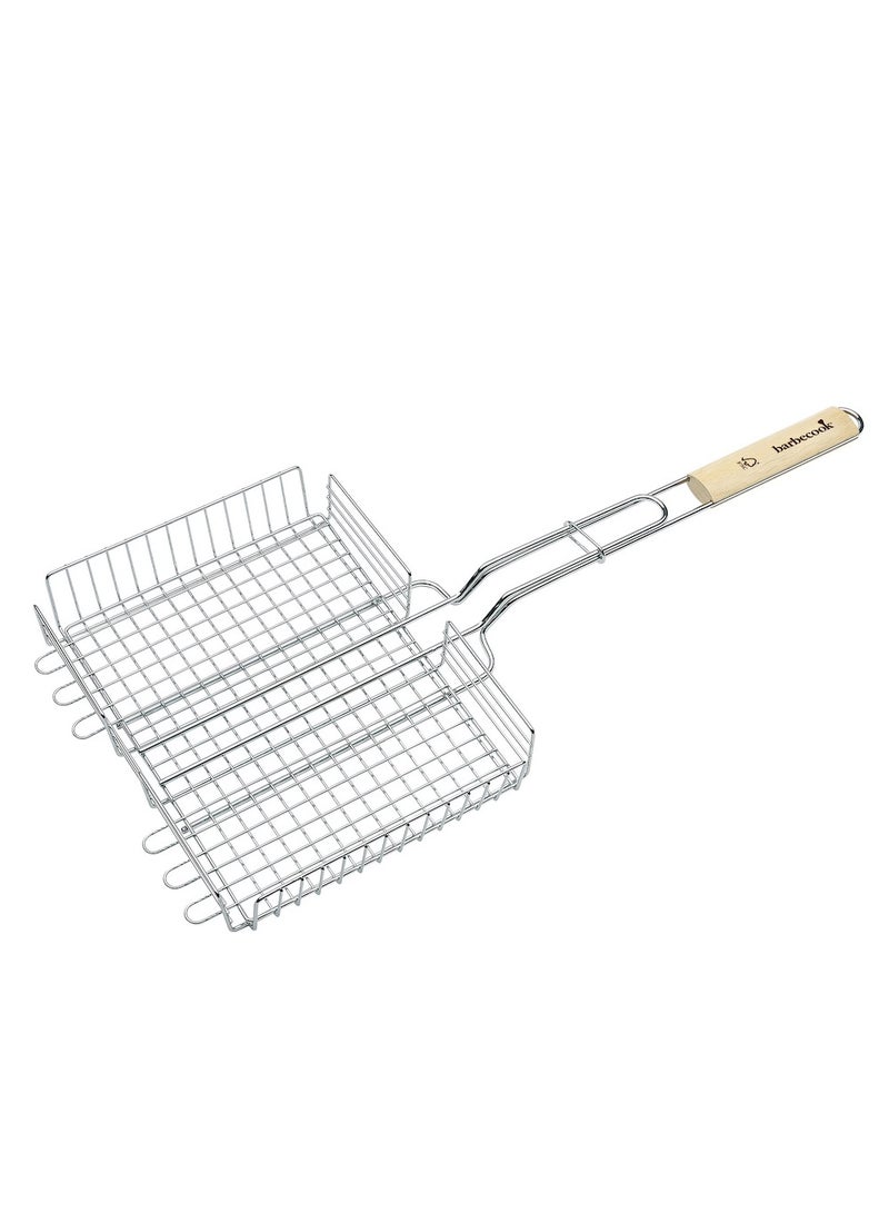 Barbecook double grillbasket chrome and rubberwood - Image 1