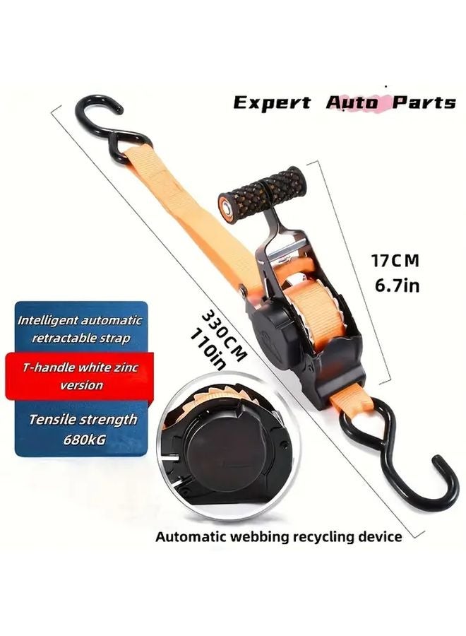 Anti Slip Handle Automatic Locking Telescopic Cargo Strap Orange For Motorcycle Luggage - Image 1