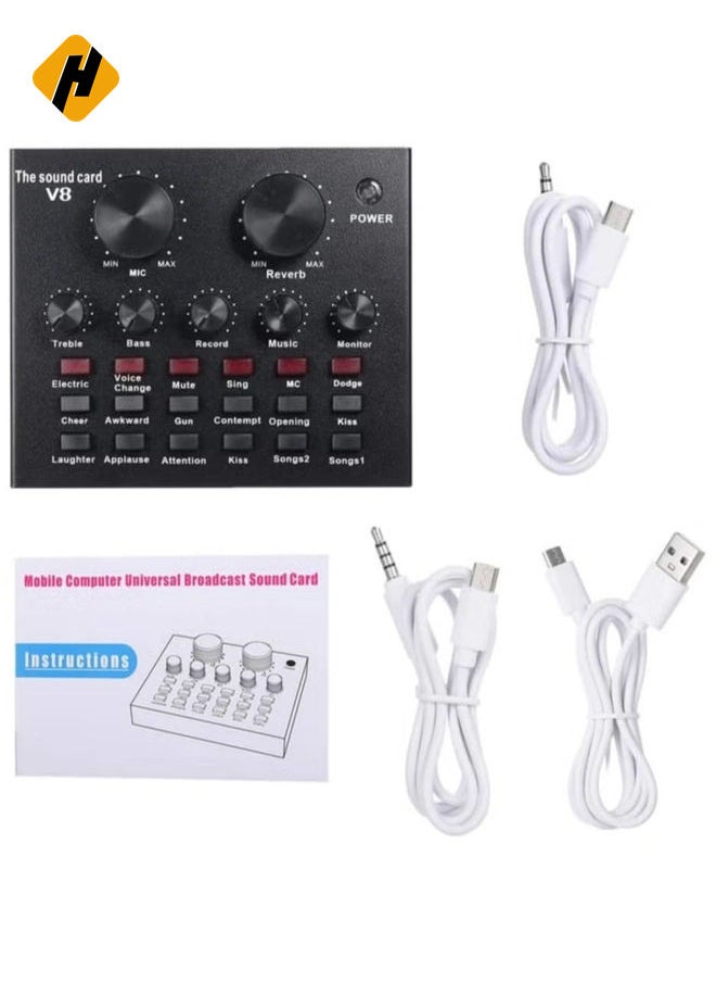 HuHa V8 Multifunctional Live Sound Card USB Audio Interface Intelligent Volume Adjustable Audio Mixer Sound Card for Recording Hosting Speech  - Image 5